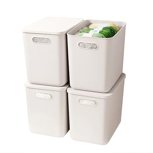 収納4個セット プラスチック 収納ボックス 蓋付き 約 幅30×奥行20.5×高さ25(cm) 約15 L 積み重ねボックス、押し入れ/居間/台所 (灰色,4L) - 洋魚です - 商品画像