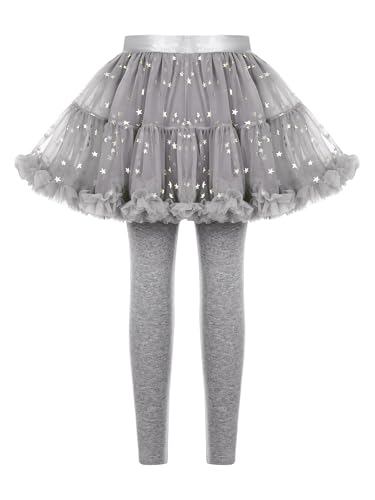 JEYPINMI Girls Leggings with Skirt Footless Pants Ruffle Twinkle Star Sparkly Tulle Skirt Leggings 1-7 Years2