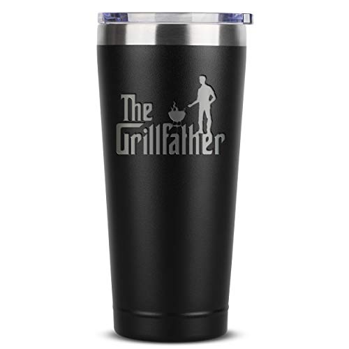 Grill Gifts for Men - BBQ Gifts for Men - The GrillFather 30 oz Black Tumbler w/Lid - Barbecue Chef Gifts for Him Men Dad Grandpa Son Brother Uncle - Smoker Gifts for Men - Grilling Gifts for Dad