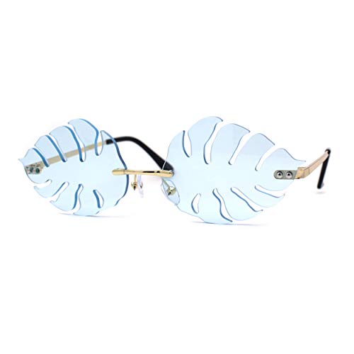 Tropical Split Leaf Palm Shape Rimless Hippie Sunglasses2