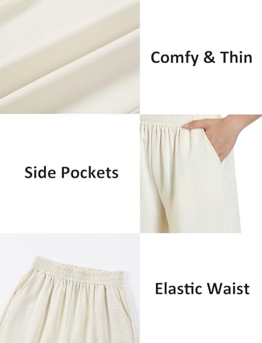 Image of EXARUS 3 Pack Girls Wide Leg Pants Flowy Linen Teen Casual Loose Baggy | Tween Beach Vacation Trousers with Pockets Elastic High Wasited Straight Bottoms Youth Junior Kids School 6-12Y