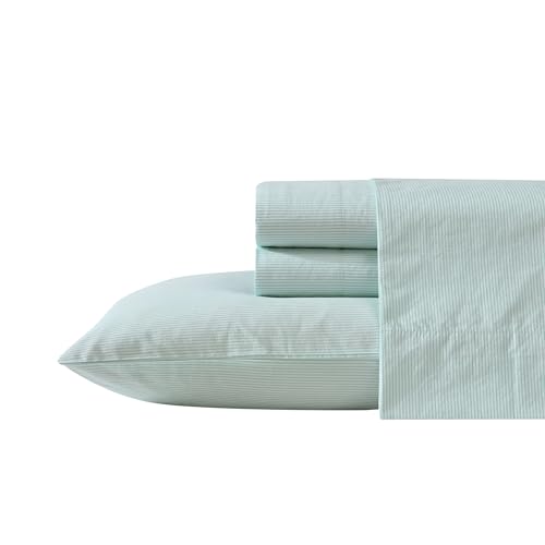 Nautica - Twin Size Sheet Set, Crisp & Tailored Cooling Sheets with a Smooth Cotton Percale Lightweight Feel - Bed Sheets with Matching Pillowcase & Fitted Sheet (Penny Pinstripe Green)