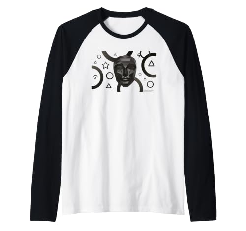 Image of Squid Game Symbols Front Man Mask Halloween Raglan Baseball Tee