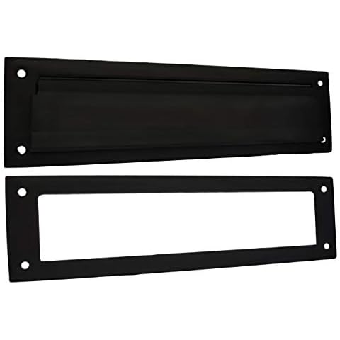 QCAA Solid Brass Mail Slot, with Solid Brass Interior Frame, 13" x 3.625", Matte Black, 1 Pack, Made in Taiwan Cover
