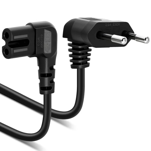 VINATO 3M Cable de Alimentación de 2 Polos, Ángulo de 90° Cable de Alimentación con Enchufe Europeo a Doble Enchufe Toma C7, para TV, como Televisores, Monitores de PC, PS5, Altavoces e Impresoras