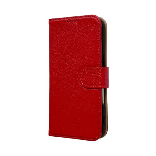 Étui en cuir véritable pour iPhone 17 - Protection luxe à rabat magnétique rouge grainé