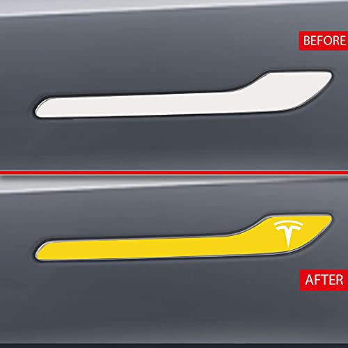 Image of IPG Compatible for Model 3 / Model Y /Juniper Door Handle Decal Sticker Wrap Kit (Set of 4) with Tesla Logo Personalize Your Tesla (Gloss Yellow)