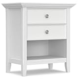 SIMPLIHOME Amherst Bedside Table - 24 inch Wide Solid Wood Nightstand Table in White, Transitional Bedroom Side or End Table with 2 Drawers, Open Storage Shelf and Bronze Hardware