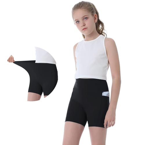Girls Biker Shorts Kids Yoga Shorts High Waisted Spandex Athletic Running Volleyball Shorts with Pockets