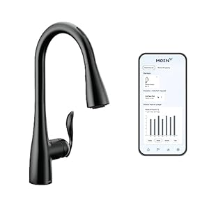 Moen Arbor Matte Black Smart Faucet Touchless Pull Down Sprayer Kitchen Faucet with Voice Control and Power Boost, 7594EVBL