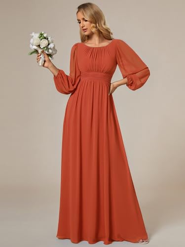 Image of Ever-Pretty Women's Crewneck Long Lantern Sleeves Floor Length A-Line Pleated Chiffon Formal Dress 0106B