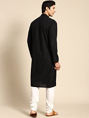 Image of Rajubhai Hargovindas Men Pure Cotton Chikankari Embroidered Straight Kurta