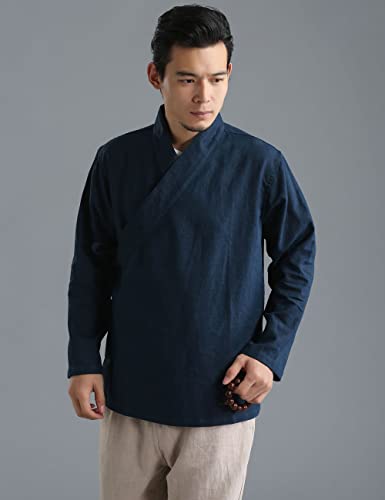 Ysty Men's Hanfu Shirt Top Cotton Linen Cardigan Jacket loose kimono Jacket Wrap Front Chinese Style Traditional Clothing3