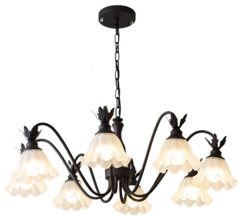 Lustre en verre dépolie à 5 lampes et design floral rétro chic