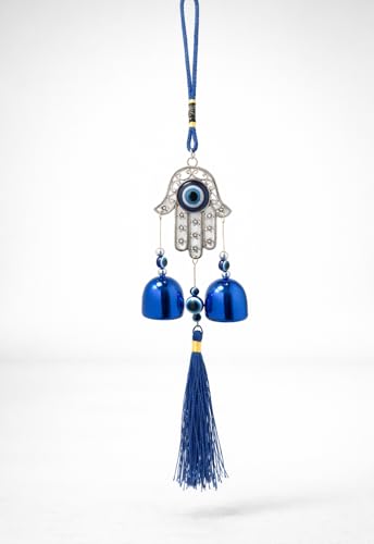 Image of Decorative Wind Chime for Home | Wooden House with Bells Colourful Beads | Positive Energy Balcony Living Room Hall Garden Home Decor (Hand Evil Eye)