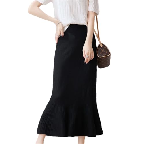 Women's Wool Knitted Fishtail Skirt Long Loose Slim Sweater Skirt Black S