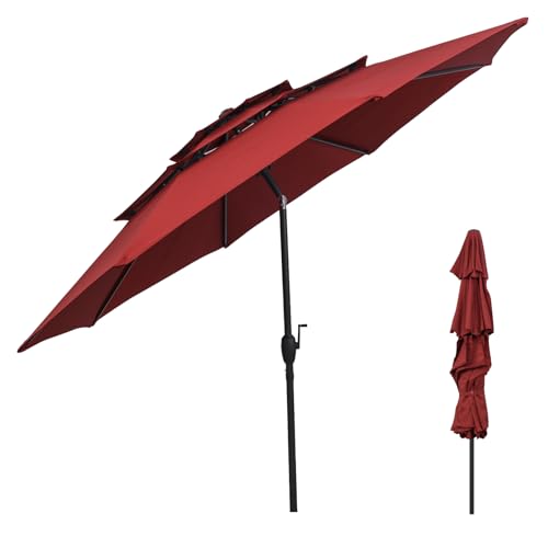 GOPLUS Parasol de Jardin Exterieur, Grand Parasol Inclinable 3M avec 30° Angle Réglable, Protection Solaire, Toit Triplé Ventilé, Manivelle, pour Terrasse,...