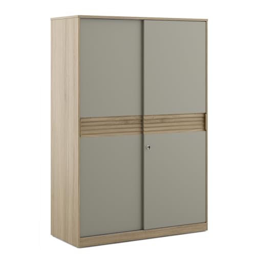 Image of Spacewood Olivra 2 Door Sliding Wardrobe | Santana Oak & Modern Ash Finish | Engineered Wood Almirah with Multiple Shelf & 1 Hanging Spaces | Bedroom Cupboard Almari | 3-Year Warranty