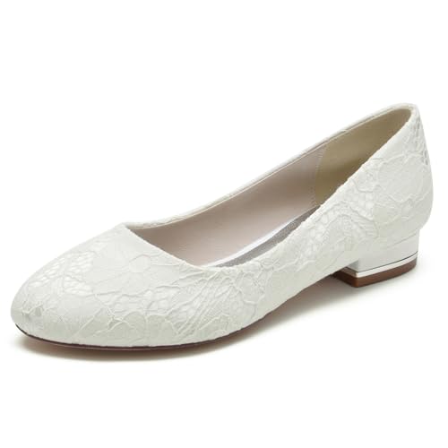 Women Slip On Lace Wedding Flats Wedding Shoes for Bride Shoes Closed Toe Ballet Flats - Main Image