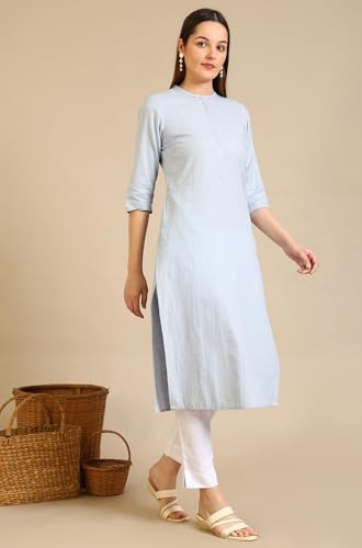 Image of Aurelia Women's Embroidered Cotton Lurex Straight Kurta