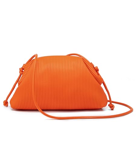 KingTo Clutch Purses for Women, Soft Cloud Bag Fashion Dumpling with Ruched Pouch Handbag for Crossbody Shoulder (orange)