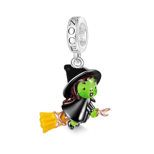 GNOCE Wicked Elphaba on Broom Flying Pendant Dangle Charm Bracelet for Women, S925 Sterling Silver Dangle Charms for Women Wife, Valentine‘s Day, Mother’s Day Jewelry