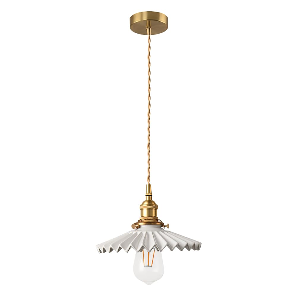 GUOGUOSM Height Adjustable Chandelier, Creative Single Head Hanging Light, Japanese Style Ceramic Pendant Lamp, Kitchen Island Corridor Bedroom Decorative Lighting Fixtures