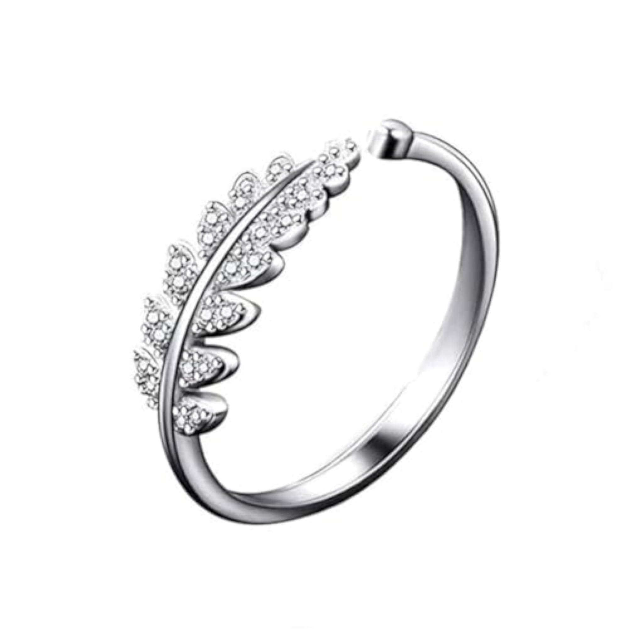 Women's Adjustable Leaf Design Ring with American Diamond
