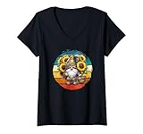 Photo Gallery donna summer gnome in patchwork dress on retro sunset sunflower maglietta con collo a v Photo Gallery donna summer gnome in patchwork dress on retro sunset sunflower maglietta con collo a v