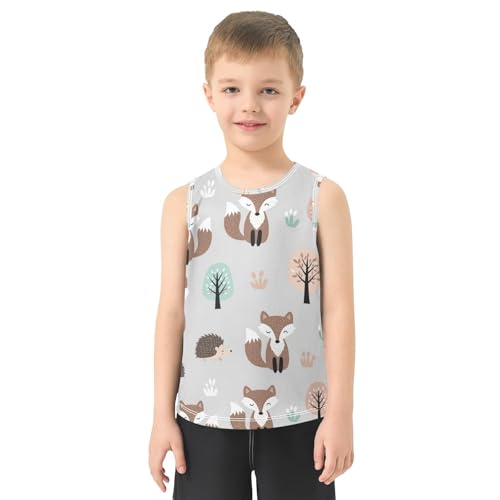 J JOYSAY Cartoon Deer Hedgehog Boys Tank Top Sleeveless Muscle Shirts Quick Dry Sport Active Workout Kids T-Shirts 3-15T2