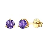 Just Being Cute ピアス 金属アレルギー対応 シルバー925 イヤリング レディース メンズ つけっぱなし カラフル 5~7.5mm ラウンドジルコニア ゴールド ピアス 20g プレゼント ボックス付け -アメジスト 5mm
