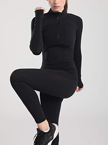 Image of Women's Athletic Half Zip Pullover Sweatshirt Workout Top Crop Quarter Zip Pullover Yoga Running Jackets