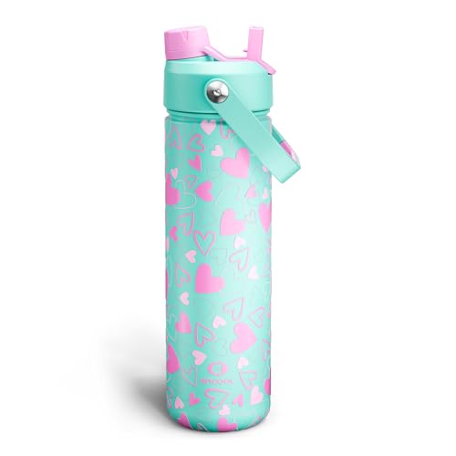 Image of ENCOOL Insulated Water Bottle with Straw Stainless Steel Water Bottle, Leak-Proof, BPA-Free, Keeps Cold for 24 Hours for Sports, Travel, School (26 oz, Sweet Hearts Violet x Mint)