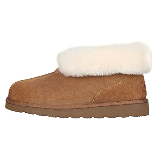 PAMIR Women's Genuine Suede Slipper Boots & House Shoes - Sheepskin Trim, Memory Foam, Indoor/Outdoor Ankle Booties3