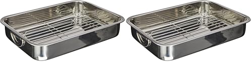 GSW 809252 EDELSTAHL Viereckpfanne mit Einsatz 40cm, silber, 40 x 28 x 7.1 cm, 1 Stück (Packung mit 2) – Ansicht 1
