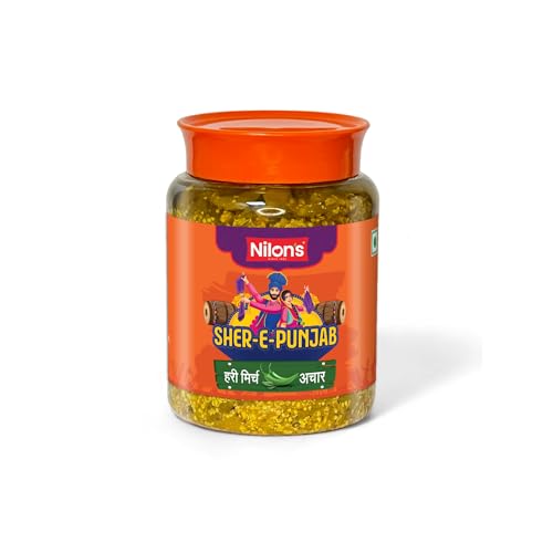 Image of Nilon's Sher-E-Punjab Green Chilli Pickle (475 g) Homemade Hari Mirch Ka Aachar | Spicy Pickle in Authentic Punjabi Style with Green Chilli, Mustard Oil & Spices with No Added Artificial Colour