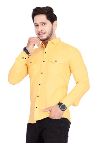 Image of Men's Cotton Spread Collar Full Sleeve Regular Fit Solid Casual Shirt with Double Pockets - Stylish Comfortable Shirt for Everyday Wear