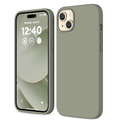Coque iPhone 15 en silicone liquide vert calke protection intégrale