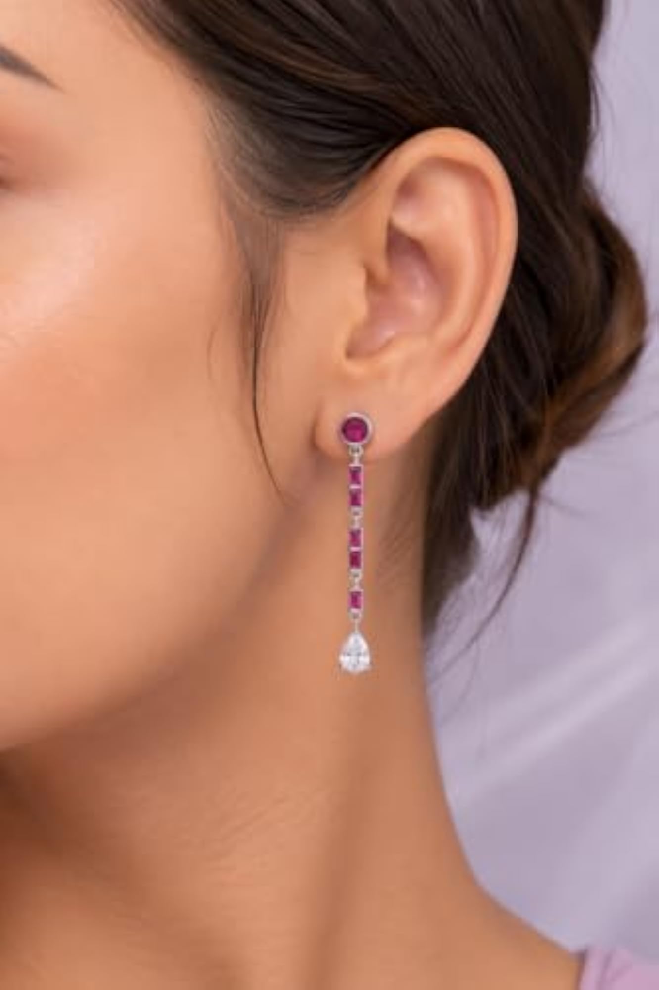 Women's Ruby Cascade Sterling Silver Earrings, Elegant
