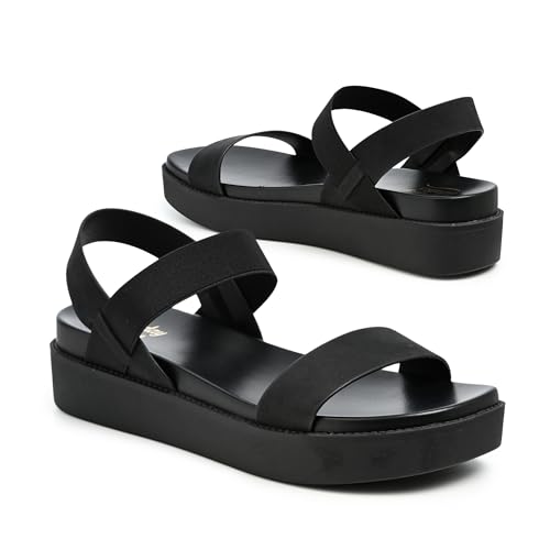 Sandales compensées femme à sangle croisée élastique pour l'été