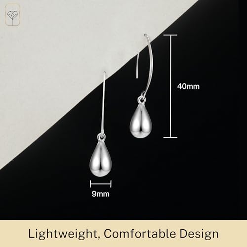 925 Sterling Silver Teardrop Earrings for Women with Hook | Lightweight 40MM Large Sterling Silver Dangle Earrings | Hypoallergenic Wire Dangle Drop Earring by MAX + STONE4