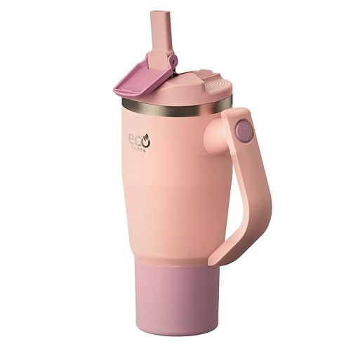 ecoroots ROCKET - Botella Térmica para llevar I Termo con Asa Giratoria I Bebidas Calientes 12 Hrs y Frías 24 Hrs I Botella Agua I Vaso Térmico Deporte, Oficina, Yoga, Viajes (ROSA BLUSH, 940 ml)