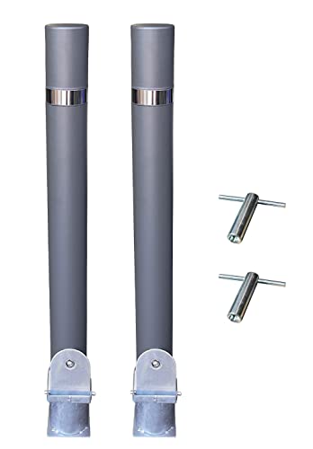 ADO - Pilona extraíble modelo Barceco. Bolardo de hierro con anillo de acero inoxidable en la parte superior de 90x1000 mm (2- Pilonas)