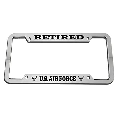 Speedy Pros Us States Air Force Retired Metal Military Zinc Metal License Plate Frame Car Auto Tag Holder Chrome 4 Holes Cover