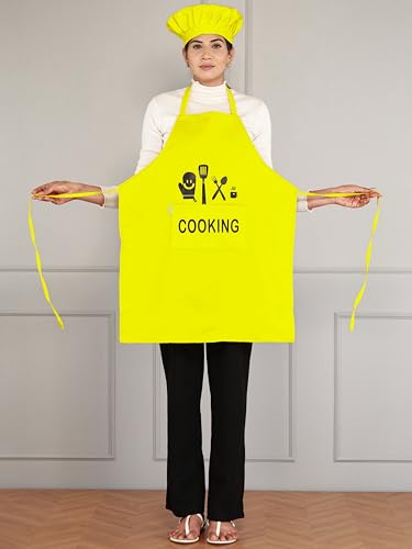 Image of Waterproof Polyester Printed Cooking Apron with Large Front Pocket & Chef Cap - Free Size | Kitchen, Home, Hotel, Cafe & Restaurant Use