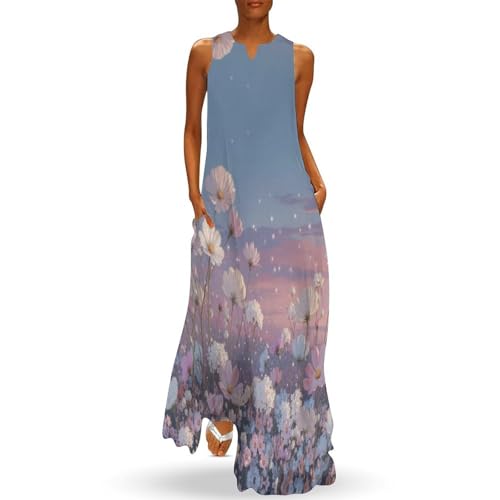 Robe lâche bleu poudré avec poches intégrées et dégradé de plantes bohème - 2