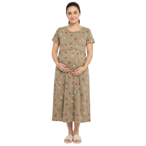 Image of Zero Clothing Feeding Dress for New Moms Casual Loungewear Ankle Length | Cotton Maternity Nighty | Zipless Feeding Dresses for Women | Pregnancy & Nursing Wear