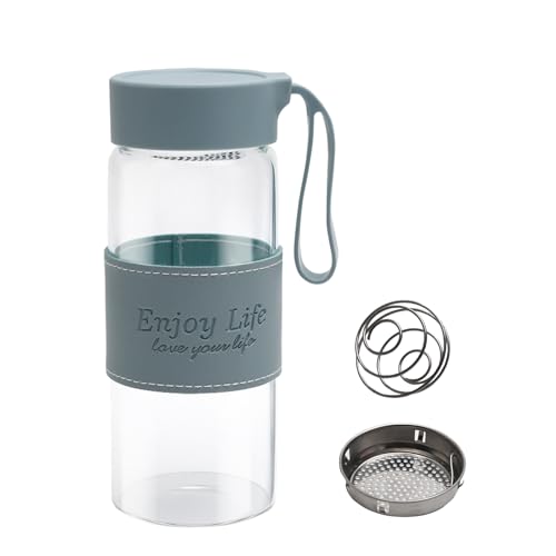 APOMOONS Coctelera de proteínas de cristal, 480 ml, batido de proteínas, con colador y bola de acero inoxidable, batidor de proteínas, vaso, botella de fitness, botella de proteínas, batido de APOMOONS Coctelera de proteínas de cristal, 480 ml, batido de proteínas, con colador y bola de acero inoxidable, batidor de proteínas, vaso, botella de fitness, botella de proteínas, batido de