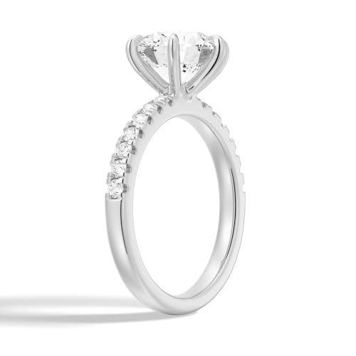 MSBLUE® Solitaire Moissanite Engagement Ring, 1.0-2.0 CT Round Cut with Pavé Band, 14K Gold Vermeil, Rhodium Finish3