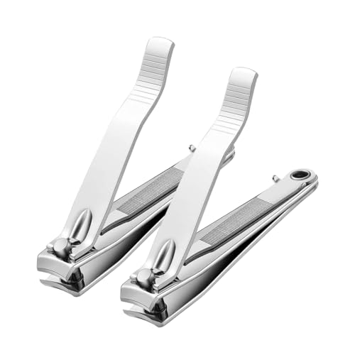 HinaVerse Pack of 2 Professional Heavy-Duty Nail Clippers Stainless Steel Nail Cutter for Men Women & Kids | Sharp Precision Clippers for Manicure & Pedicure | Silver